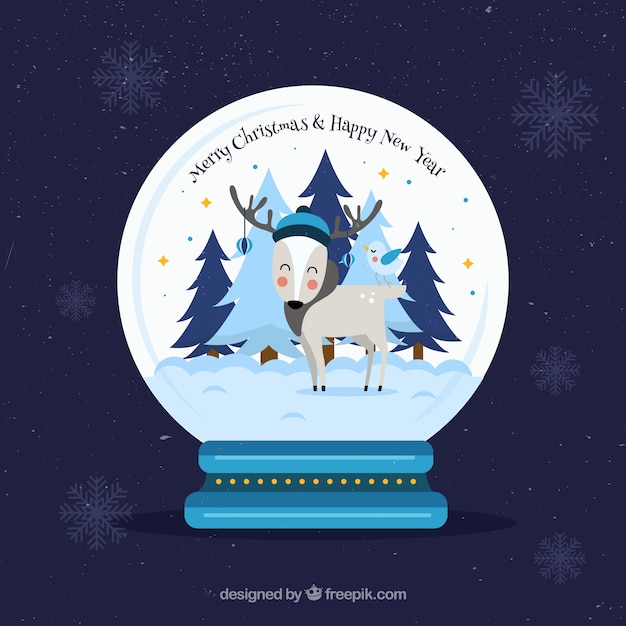 Background with christmas snowglobe and nice reindeer