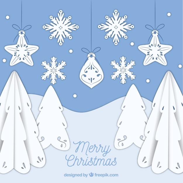 Background with christmas trees in paper style