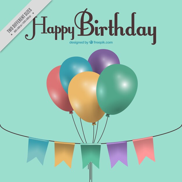 Background with colorful balloons and garland for birthdays