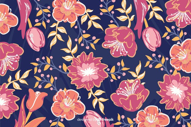 Background with colorful painted flowers
