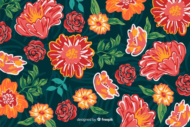 Background with colorful painted flowers