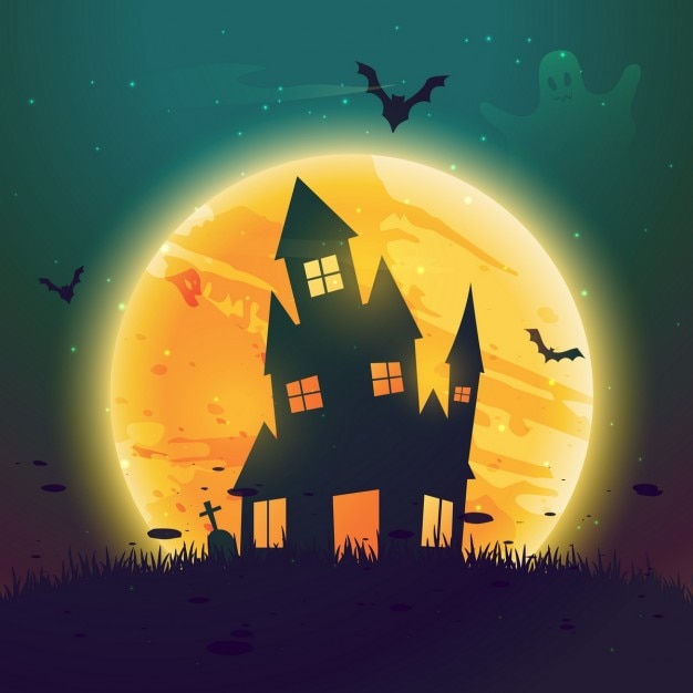 Background with a creepy house on halloween night