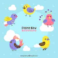 Бесплатное векторное изображение Фон с милыми летающими птицами