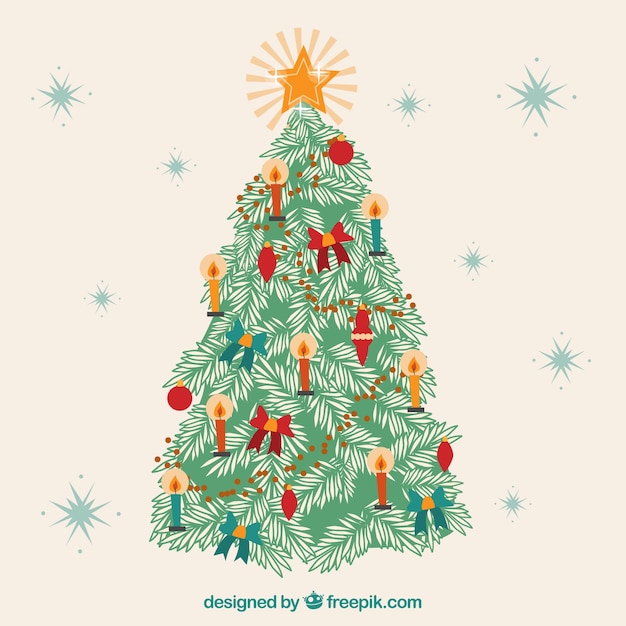 Free vector background with a decorated christmas tree