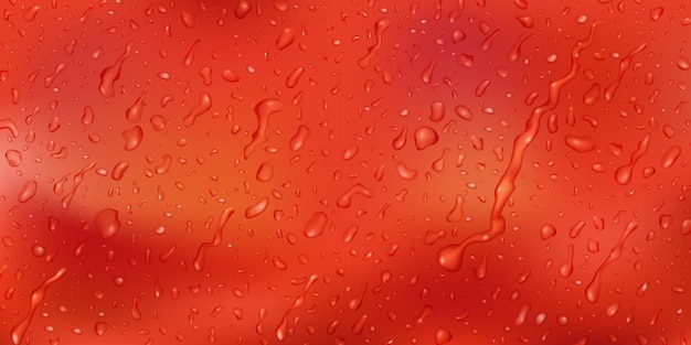 Фон с каплями и полосами воды красного цвета, стекающими по поверхности
