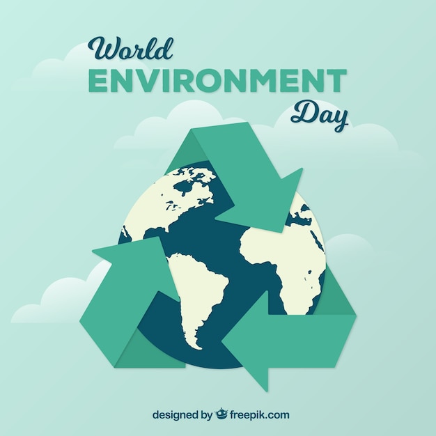 Free vector background with earth and recycling symbol