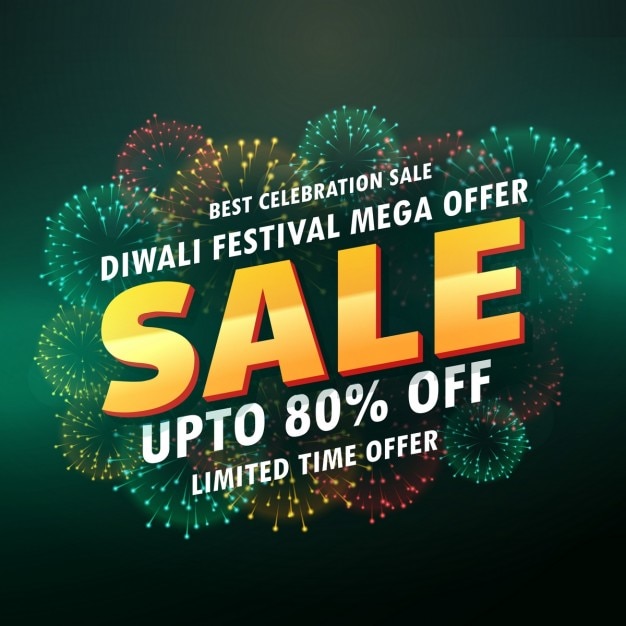 Free vector background with fireworks for diwali discounts