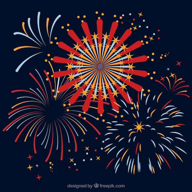 Free vector background with fireworks in flat design