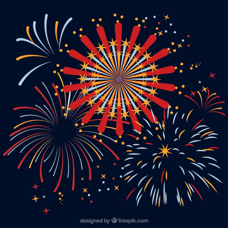 Free Vector background with fireworks in flat design