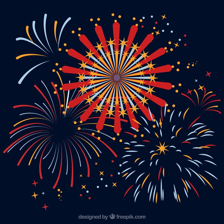 Free Vector background with fireworks in flat design