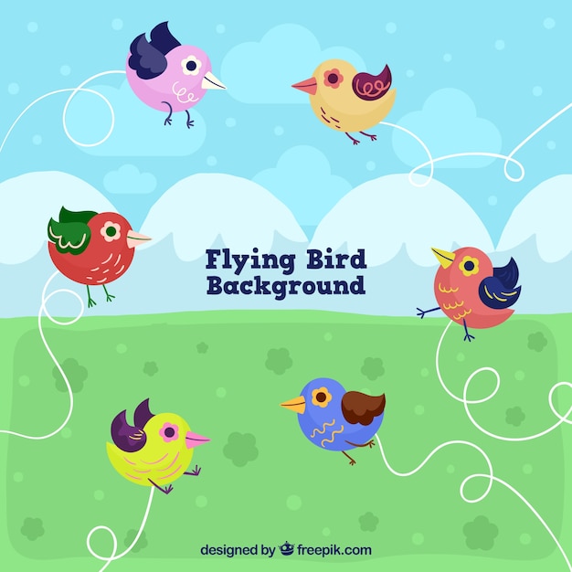 Free vector background with flat flying birds