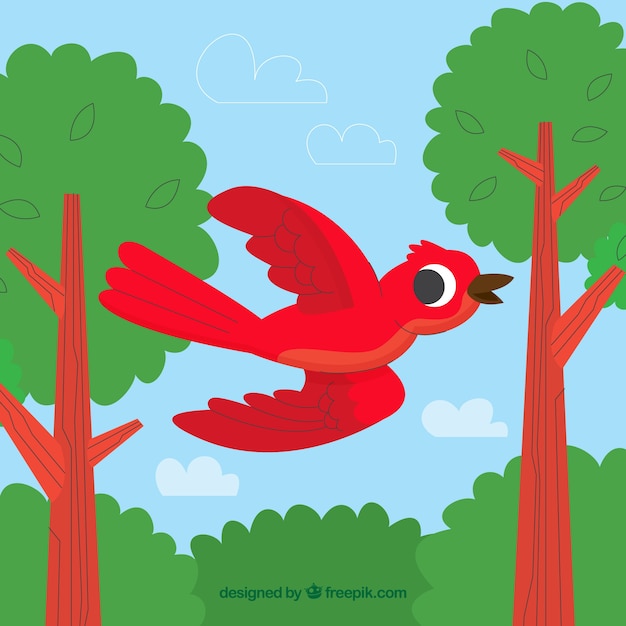 Free vector background with flying red bird