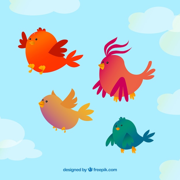 Background with four flying birds