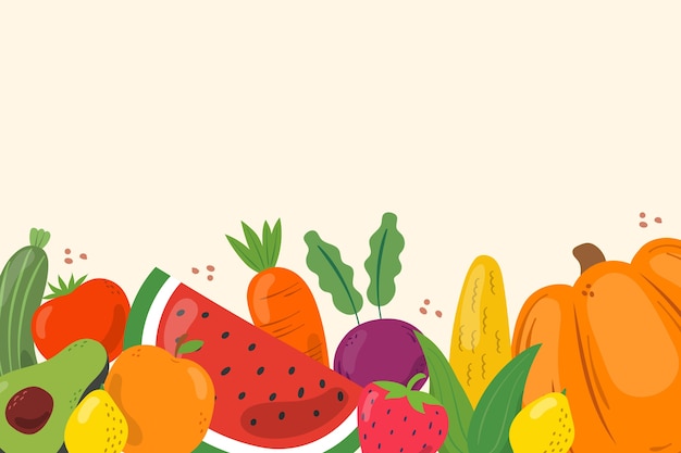 Бесплатное векторное изображение Фон с фруктами и овощами