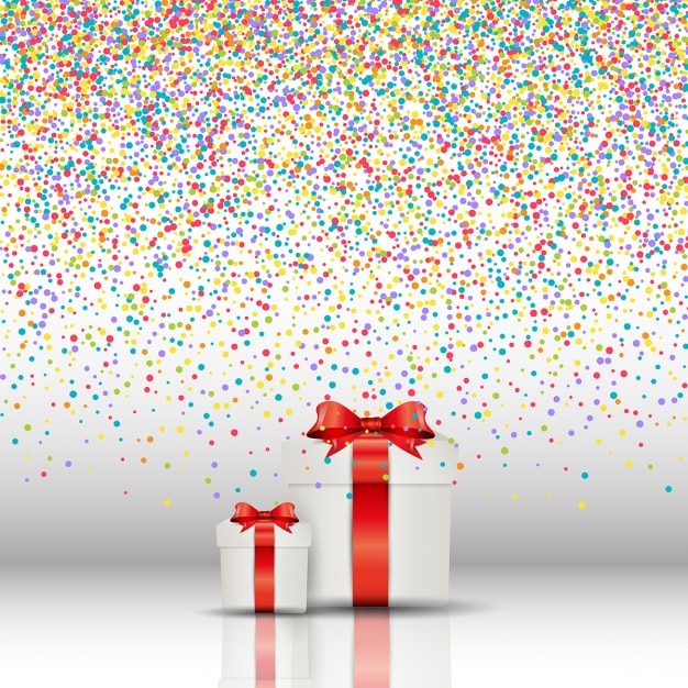 Vettore gratuito regali di natale su sfondo colorato confetti