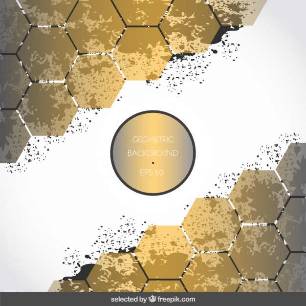 Background with golden hexagons and stains