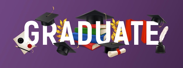 Free vector background with graduate text and graduation elements