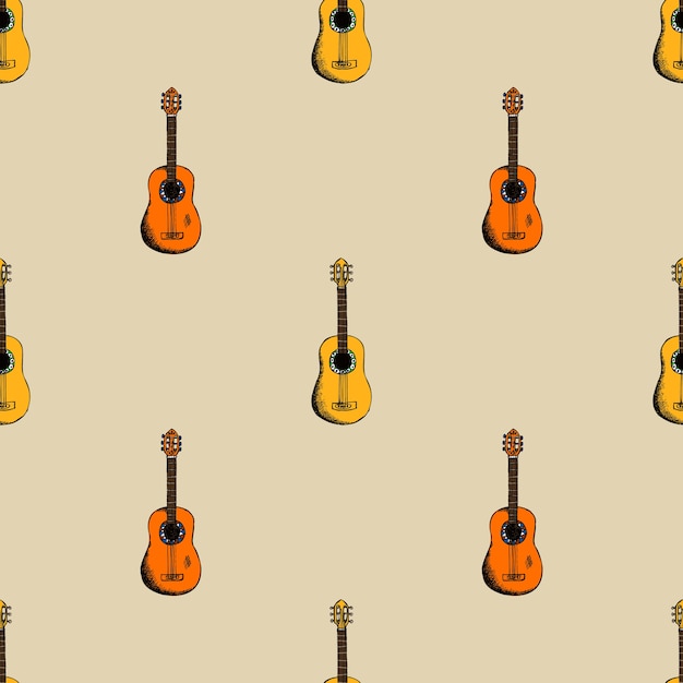 Free vector background with guitar. sound and acoustic musical instrument.