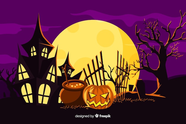 Free vector background with halloween flat design