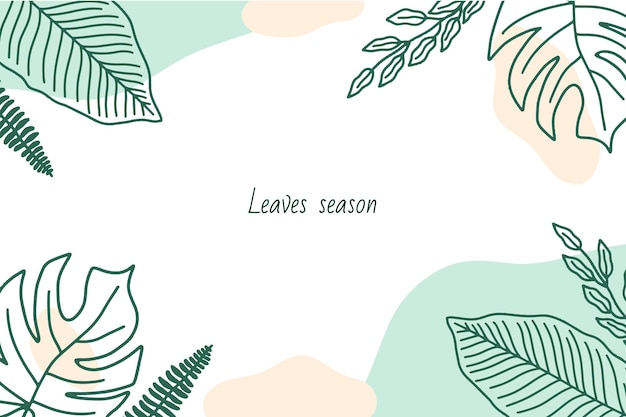 Background with hand drawn leaves frame and abstract shapes