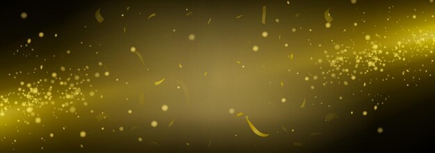 Background with light beam and glitter particles flying on black vector backdrop. Abstract blur and shine template for advertising, presentation or web design. Stardust explosion of golden sparks