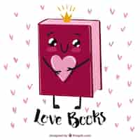 Free vector background with lovely book with a heart and crown