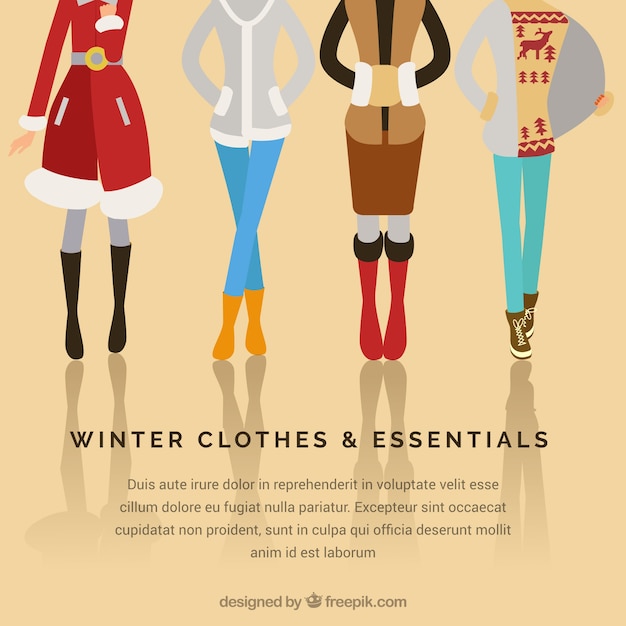 Sfondo con i modelli che indossa abiti invernali