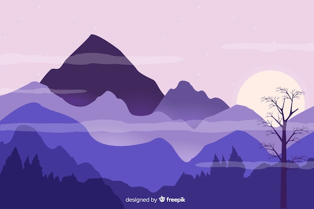 Background with mountain landscape in flat design