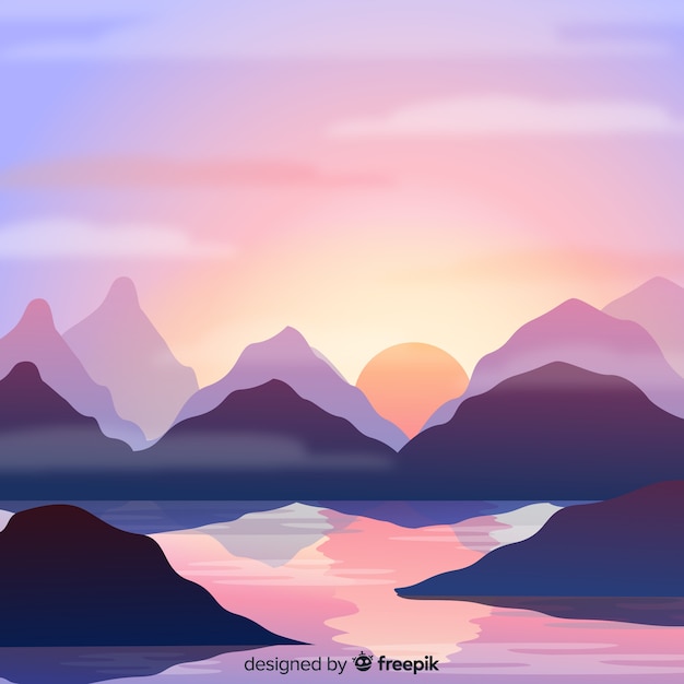 Free vector background with mountains and water