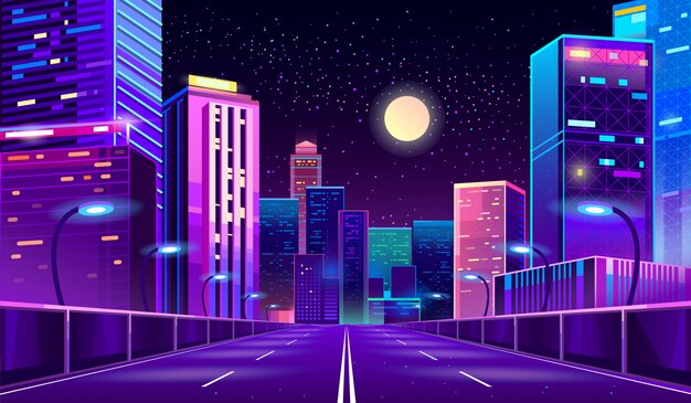 ネオンライトの夜市と背景