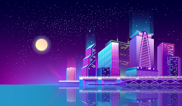 background with night city in neon lights