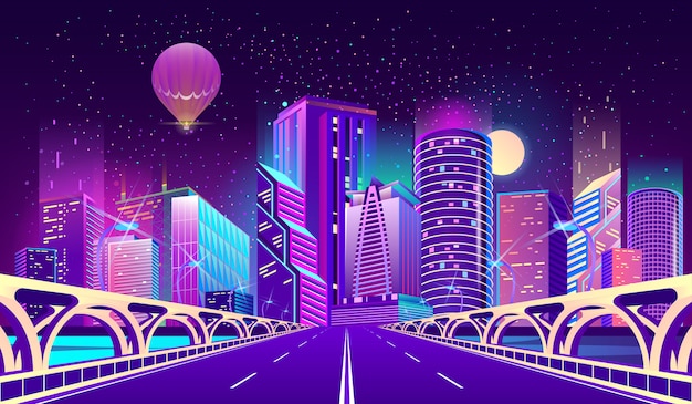 background with night city in neon lights