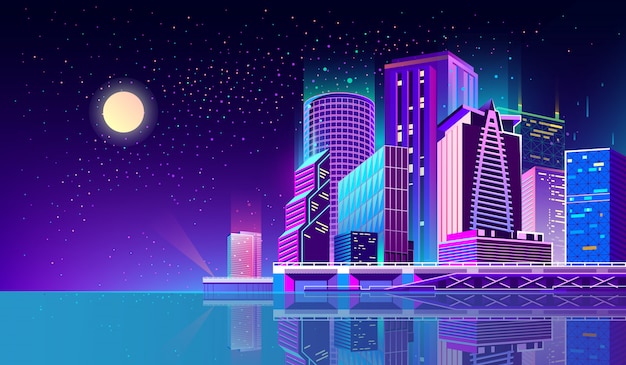 background with night city in neon lights