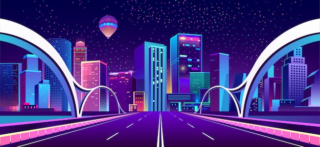 background with night city in neon lights