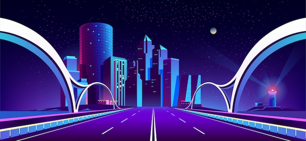 background with night city in neon lights