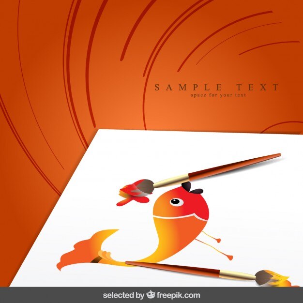 Free vector background with paint brush with drawn fish