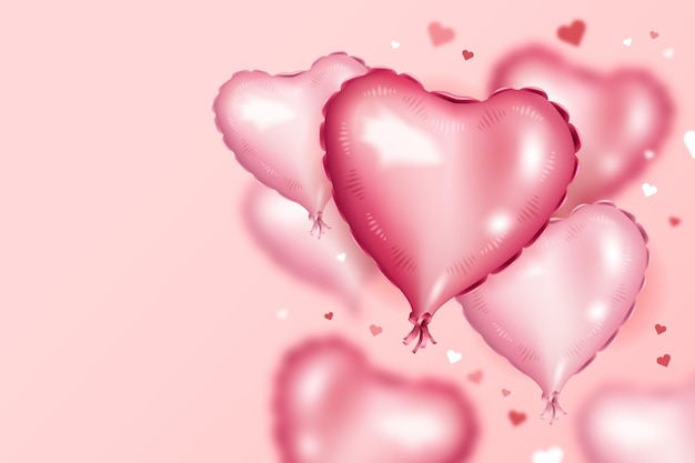 Background with pink heart shaped balloons for valentine's day