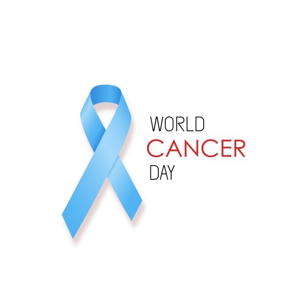 Background with a realistic blue ribbon, world cancer day