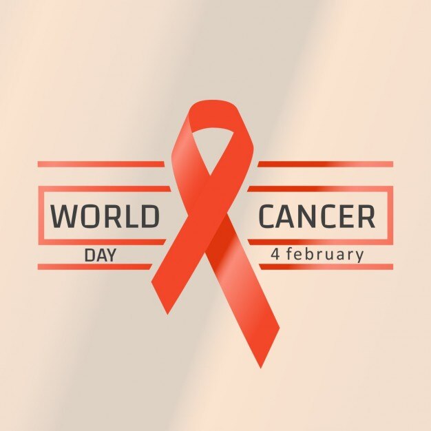 Background with a red ribbon, world cancer day