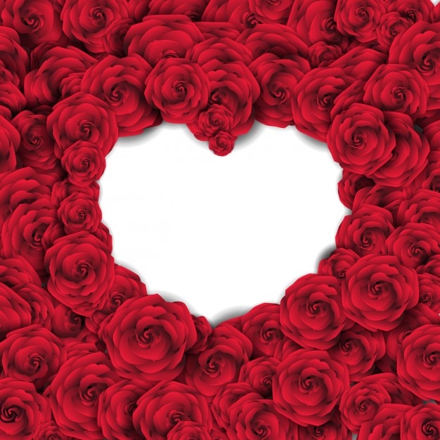 Background with red roses and empty heart