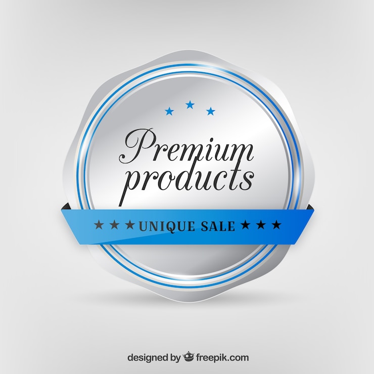 Free Vector background with silver insignia of premium products