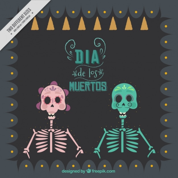 Free vector background with skeletons for the day of the dead