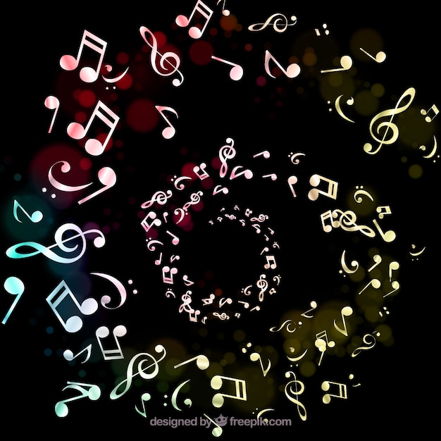 Free vector background with spiral musical notes