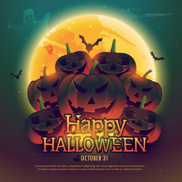 Background with Spooky Pumpkins on Halloween Night – Free Vector Download