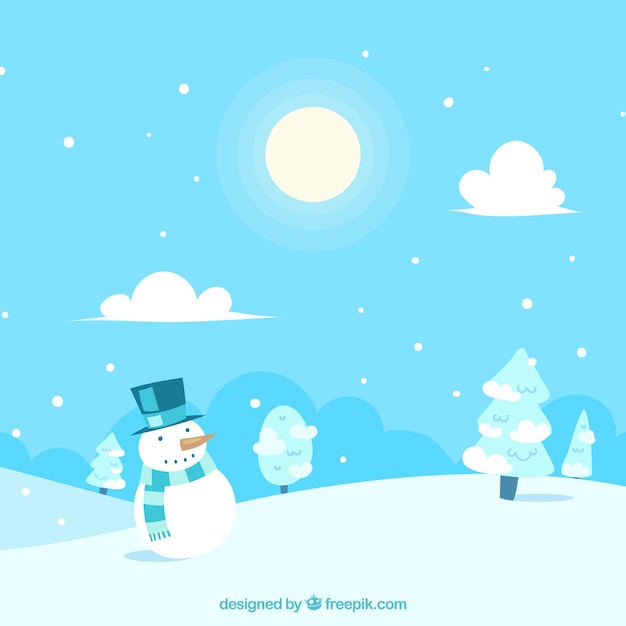 Free vector background with a sunny winter day