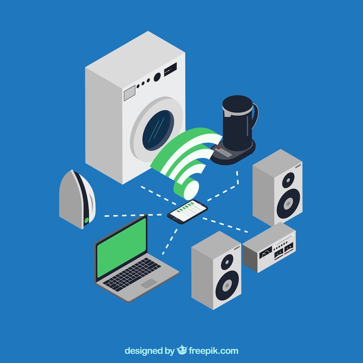 Free Vector background with technological objects in isometric style