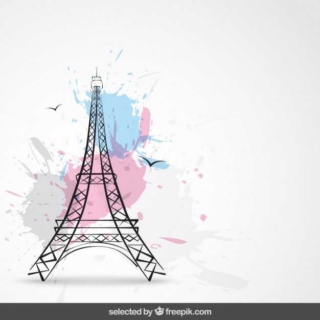 Free vector background with tour eiffel and splashes