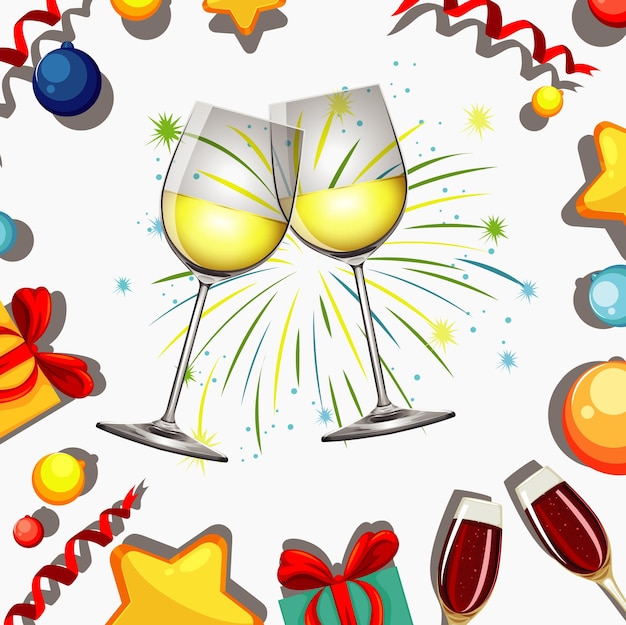 Free vector background with two glasses of champagne and fireworks