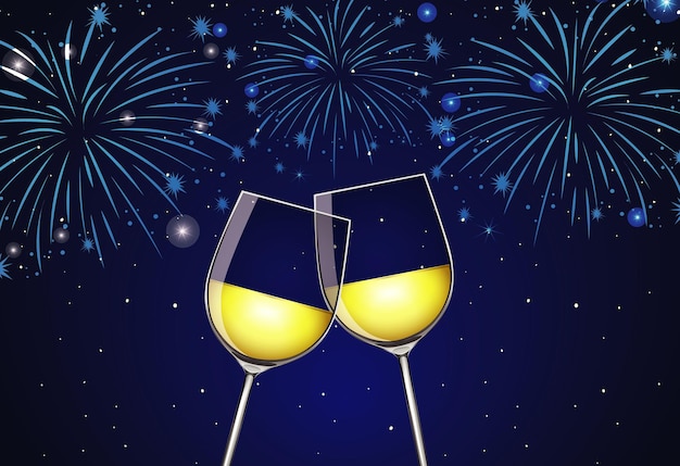 シャンパン​2​杯​と​花火​の​背景