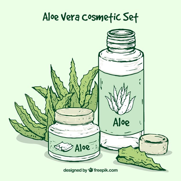 Background with two hand-drawn aloe vera products